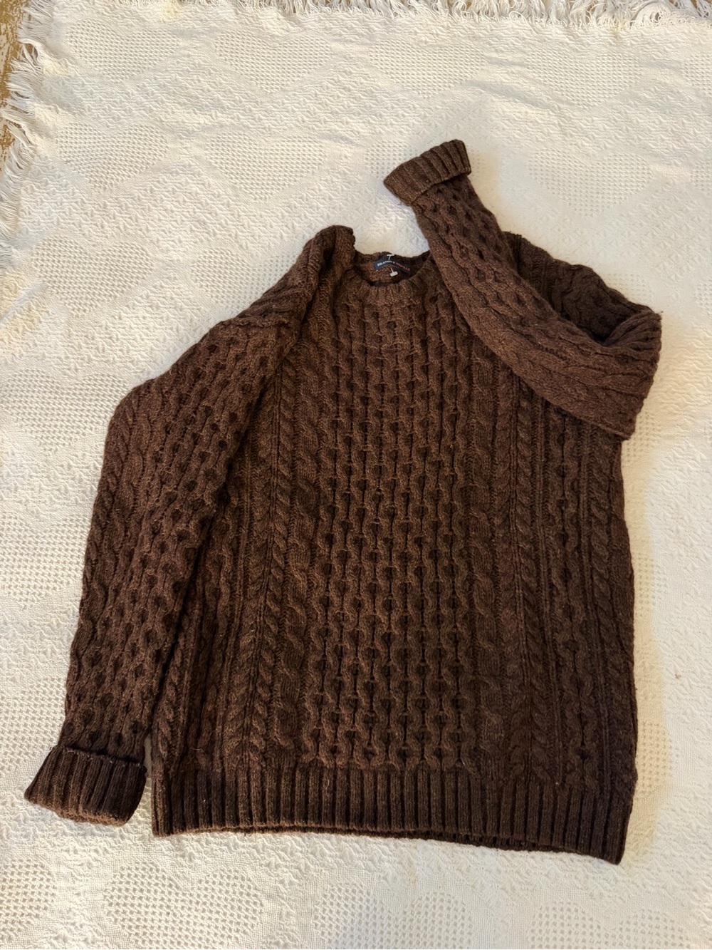 Brandy Melville Brown wool Cable Knit Crewneck Sweater